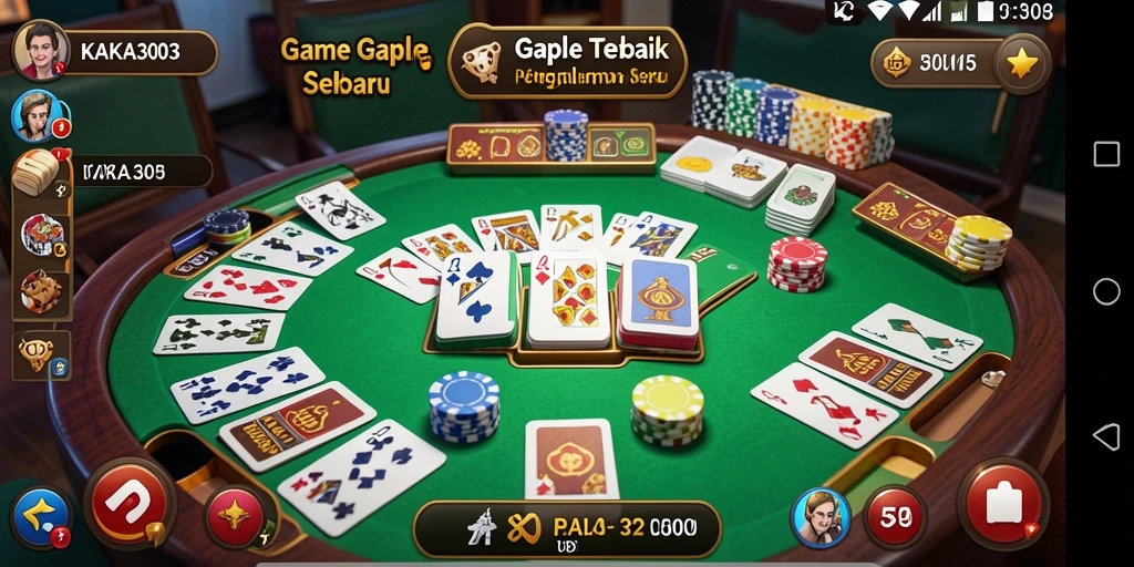 Tampilan gameplay seru KAKA303 dengan teman-teman di meja Gaple.