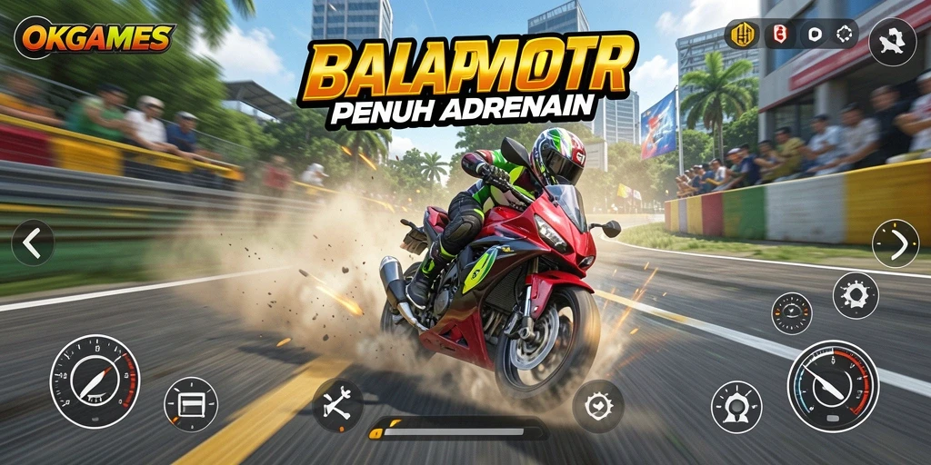 Gameplay memukau OKGAMES dengan balapan motor yang mendebarkan.