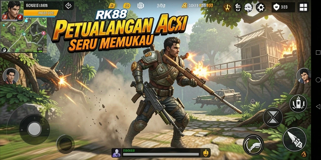 Screenshot gameplay RK88 menampilkan aksi mendebarkan dan pertempuran yang intens.