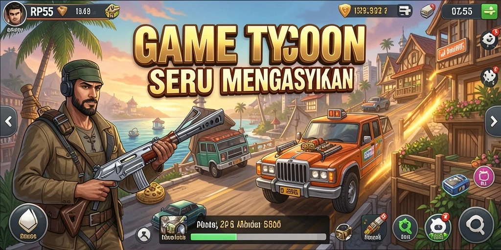 Tangkapan layar gameplay RP55 yang menampilkan keseruan mengelola bisnis Tycoon.