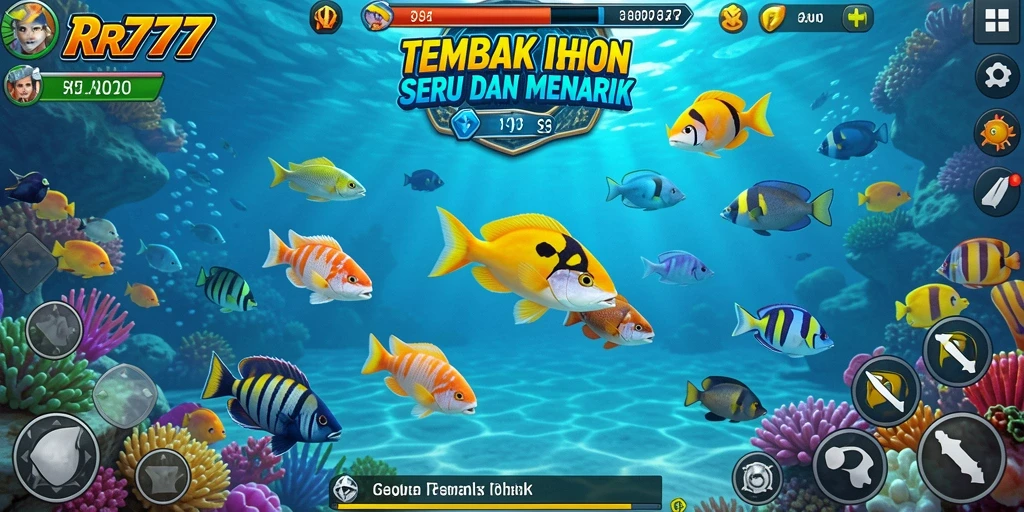 Tampilan gameplay RR777 yang menarik saat menangkap ikan di lautan.