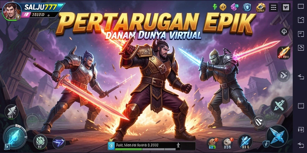 Screenshot utama SALJU777 menampilkan aksi pertarungan yang mendebarkan.
